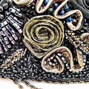 Vintage Inspired Clutch. Highly detailed with hand beaded embroidery. Metallic!